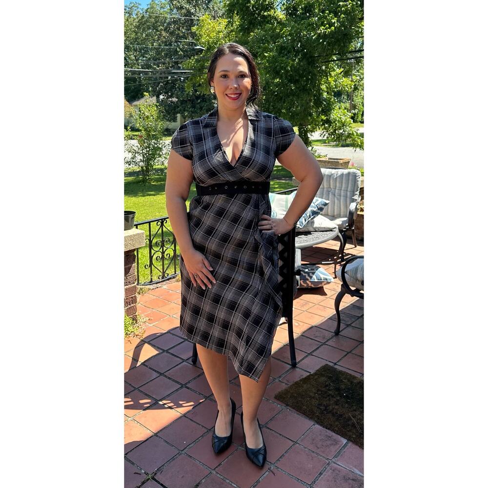 Nanette Lepore Gray Plaid Draped Gloria Dress Size 12